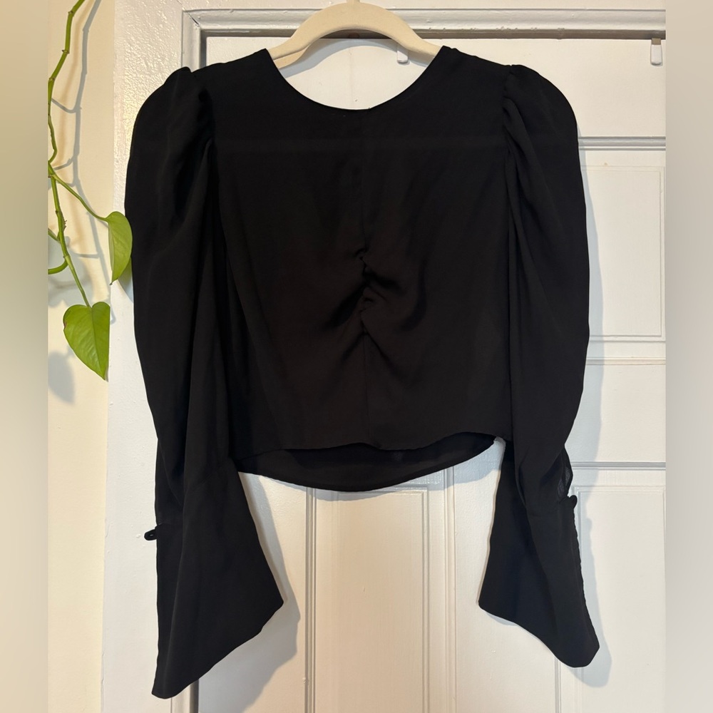 Zara Black Ruched Sleeve Blouse